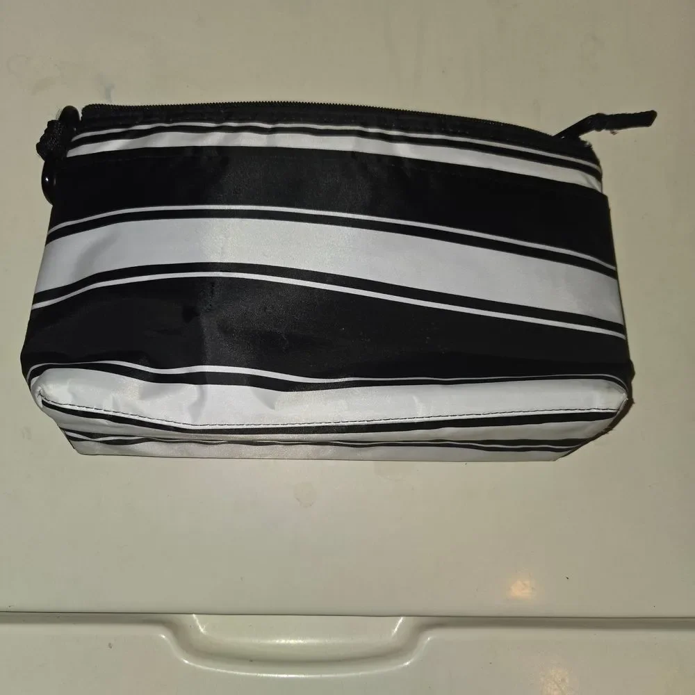 Thirty-One Black & White Striped Travel Pouch Thermal Bag Lunch Bag